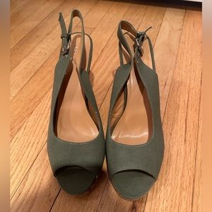 Green platform wedge sandals